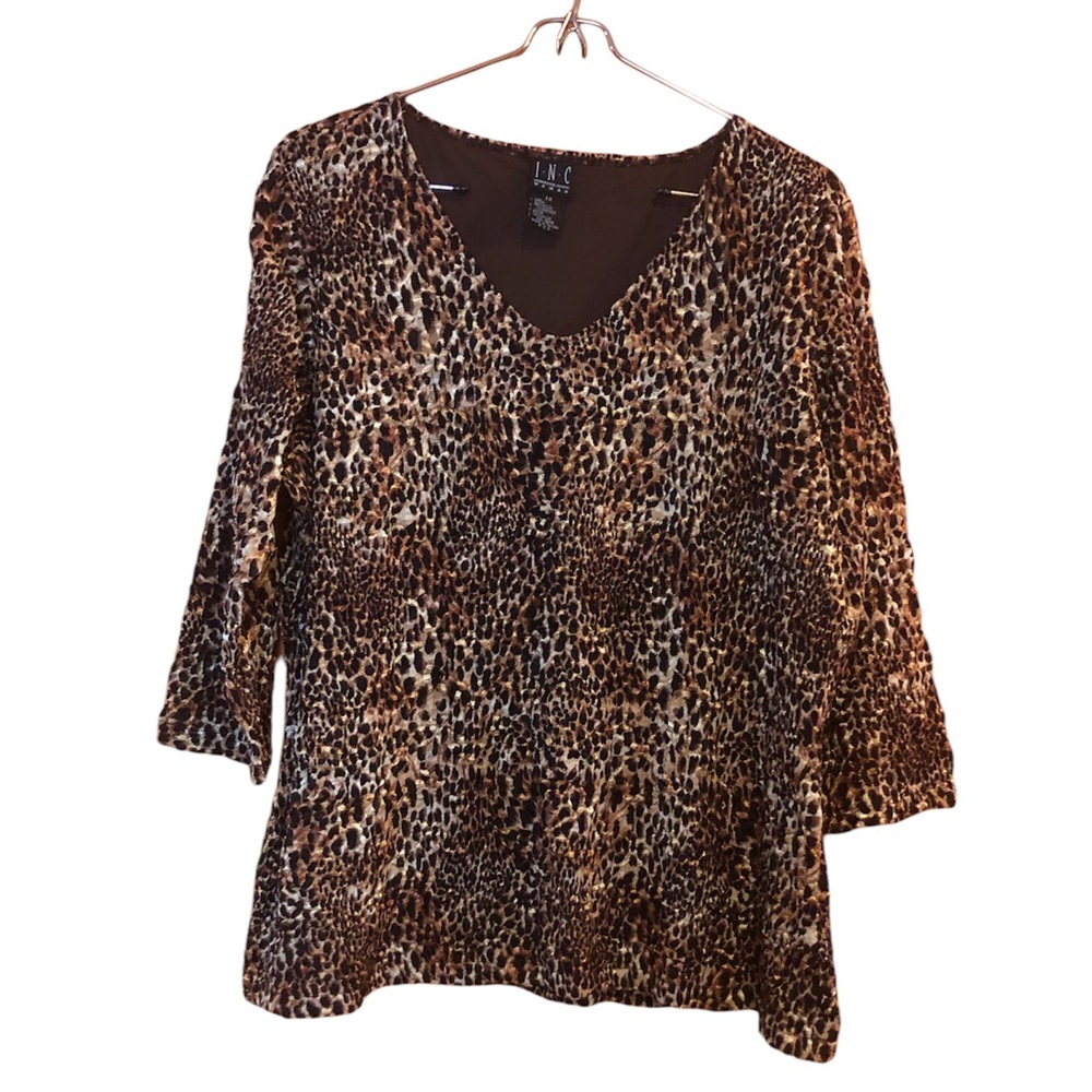 INC woman leopard print shirt SZ 1X , brown, beige and black.